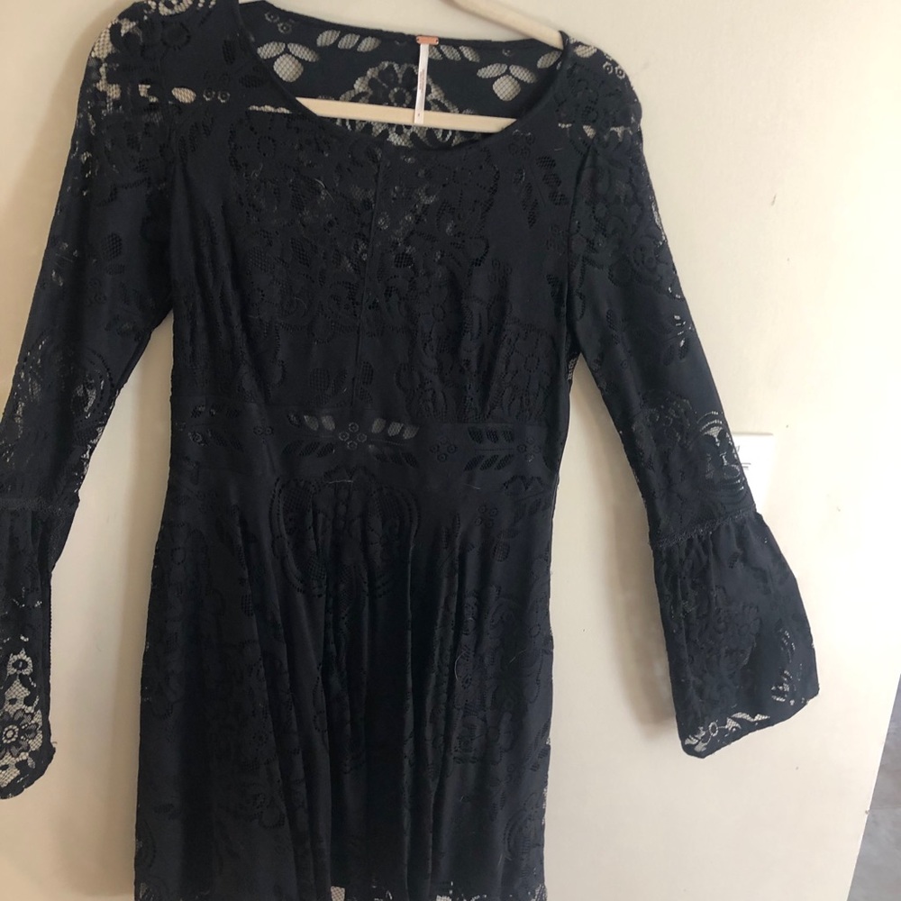 Free People Black Lace Skater Dress
